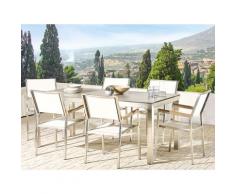 Set tavolo da giardino effetto cemento 180 cm e 6 sedie tessuto bianco GROSSETO