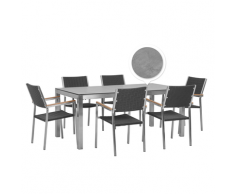Set tavolo da giardino effetto cemento 180 cm e 6 sedie rattan nero GROSSETO