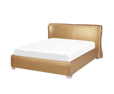 Letto imbottito in pelle color oro 140x200cm PARIS