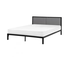 Letto in metallo nero con testiera grigia 160 x 200 cm CLAMART