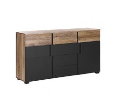 Credenza con 4 cassetti in nero e legno chiaro STERLING