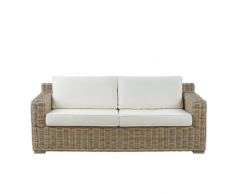 Divano da giardino in rattan marrone chiaro 2 posti cuscini bianco crema ARDEA