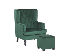 Poltrona in velluto verde con poggiapiedi SANDSET