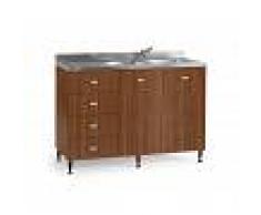 Arredo Interno Base sottolavello cucina 120x50xH85 in legno Noce Antico con cassettiera e lavello a doppia vasca Noce