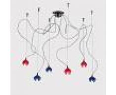 Vetro Di Murano Blu E Rosso 6 Luci London - Lampade A Sospensione