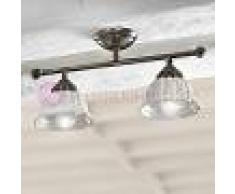 Ceramiche Borso Loggia Plafoniera A Soffitto 2 Luci Ottone E Ceramica Rustico Country