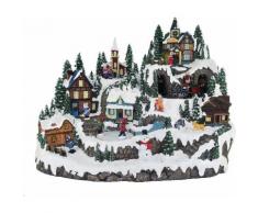 Villaggio Natalizio In Resina Con Treno E Pista Pattinaggio Girevole 37,5x28,5x31 Cm Vizzoni