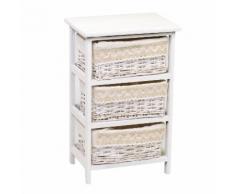Cassettiera In Legno E Vimini 3 Cassetti 38x28h60,5cm Adami Orietta Bianca
