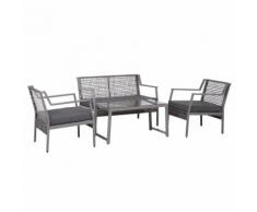 Set Salotto Da Giardino In Rattan Sintetico Divano 2 Poltrone E Tavolino Grigio Miozzi