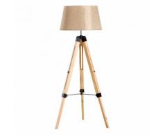 Lampada Da Terra Design Con Treppiede In Legno Altezza Regolabile Beige Benzoni