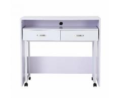 Scrivania Tavolo Porta Pc Con Due Ripiani Con Ruote In Legno Mdf Bianco 100x36x88 Cm Benzoni
