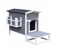 Cuccia Da Esterno Rialzata Con Balconcino E Tetto Impermeabile In Legno Grigio 83x66.5x74.7 Cm Riotti