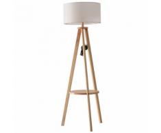 Lampada Da Terra Tripode In Legno E Lino Con Interruttore A Pedale Altezza 154 Cm Benzoni