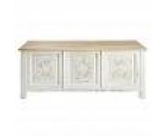 Maisons du Monde Cassapanca scolpita in legno massello di mango bianco effetto anticato Shiva