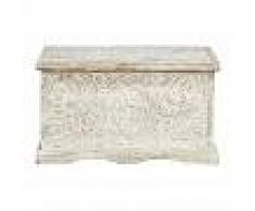 Maisons du Monde Cassapanca indiana scolpita bianca in massello di mango effetto anticato L 79 cm Masala