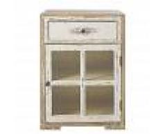 Maisons du Monde Comodino a un'anta e 1 cassetto in legno massello di pino bianco e vetro Kinfolk