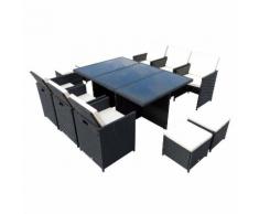 Set Tavolo E 6 Sedie Da Giardino In Alluminio E Rattan Sintetico 4 Poggiapiedi E Cuscini Nero Miozzi