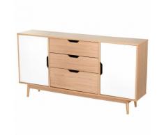 Madia 2 Ante 3 Cassetti Design Scandinavo In Legno Rovere 145x30x75 Cm Benzoni Bianca E Naturale