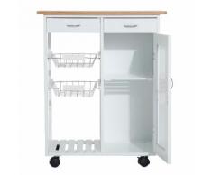 Carrello Da Cucina Con Cassetti E 2 Cesti In Legno Di Pino Bianco 70x37x85 Cm Benzoni