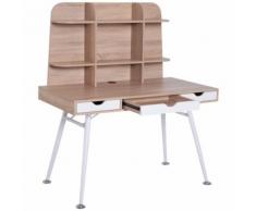 Scrivania Da Ufficio Con Cassetti E Libreria Legno Bianco E Rovere 120x65.5x138.5 Cm Benzoni