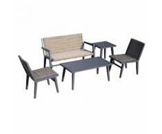Set Salotto Da Giardino In Rattan Sintetico Panca Poltroncine E Tavolo Marrone E Beige Miozzi