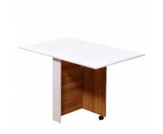 Tavolo Da Pranzo Pieghevole Con Ruote Bianco E Legno 120x80x73 Cm Benzoni