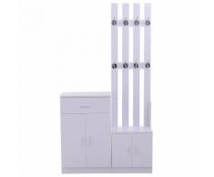 Mobile Ingresso Con Scarpiera E Appendiabiti In Legno Bianco Opaco 100x32x187 Cm Benzoni