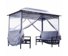 Gazebo Da Giardino 2x2.9x2.45m In Acciaio Zanzariere E Panchine Grigio Miozzi