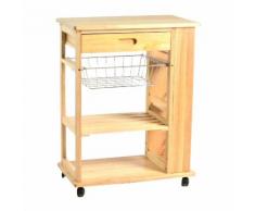 Carrello Da Cucina In Legno Della Gomma 2 Piani Cestello E Cassetto 65x37,5h84cm Adami