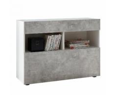 Credenza Mobile Soggiorno 1 Anta 2 Vani 111x42x82 Cm Tft Akira Bianco E Cemento
