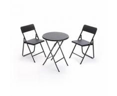 Set Da Giardino Pieghevole In Polietilene 2 Sedie E Tavolo Rotondo Taddei Plastik Rattan 60 Nero