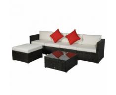 Set Salotto Da Giardino In Rattan Sintetico 4 Poltrone Pouf E Tavolino Marrone Miozzi
