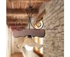 Iris Luce Baita Lampada Sospensione D.43 Rustica In Legno Noce E Ferro Marrone