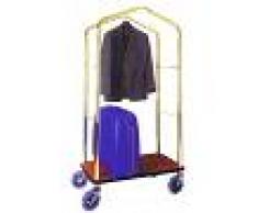 Gastrodomus Carrello portavaligie con appendiabiti in acciaio ottonato - L 950 mm x P 550 mm x 1830 mm