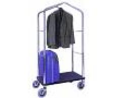 Gastrodomus Carrello portavaligie con appendiabiti in acciaio cromato - L 950 mm x P 550 mm x 1830 mm