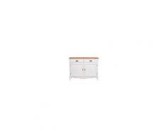 BISCOTTINI Credenza Country In Legno Massello Di Tiglio Struttura Bianca Anticata Piano Naturale 123x42x92,5 Cm