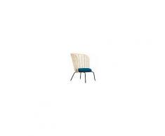miliboo Poltrona Design In Rattan E Tessuto Blu Petrolio Nicolas