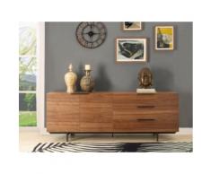 Credenza TAYRON - 2 ante & 3 cassetti - MDF & piedi in metallo - Colore noce
