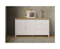 Credenza NEWPORT - 2 ante e 3 cassetti - Abete - Bianco e faggio