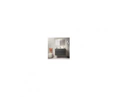 Bagno Mobile sospeso 90 cm in legno grigio opaco con lavabo in porcellana Con specchio e lampada LED