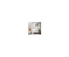 Bagno Mobile sospeso 90 cm in legno laccato bianco lucido con lavabo in porcellana Con specchio e lampada LED
