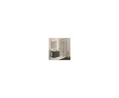 Bagno Mobile sospeso 60 cm Holly in legno Rovere Scuro con un cassettone e Lavabo in ceramica Rovere scuro - 60 cm - Con specchio e lampada LED