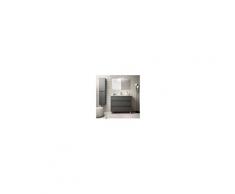 Bagno Mobile a terra 100 cm in legno grigio opaco con lavabo in porcellana Con colonna, specchio e lampada LED