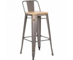 SKLUM Sgabello Alto con Schienale LIX Piallato Legno Acciaio Sala da Pranzo Cucina Bar Stile