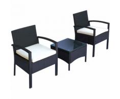 Outsunny Set Mobili da Giardino 3pz Set 2 Sedie e Tavolino con Cuscini Poly Rattan Nero
