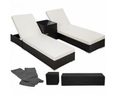 2 lettini in alluminio e polyrattan + tavolo - sdraio, sdraio da giardino, lettini da spiaggia