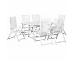 Set Pranzo per Esterni 7pz Legno Bianco con Tavolo Estensibile