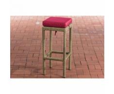 Sgabello polyrattan Alia con imbottitura Tondo/natura Rosso rubino