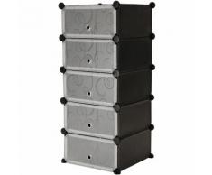 PrimeMatik - Armadio guardaroba scaffale modulare di 5 cubi 17x35cm nero con porte e disegni