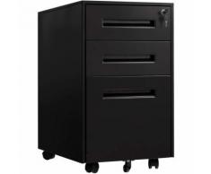 Cassettiera con 3 Cassetti, Mobiletto con 5 Ruote e 2 Chiavi, 65 x 50 x 38 cm, Nero/Bianco (Nero B)